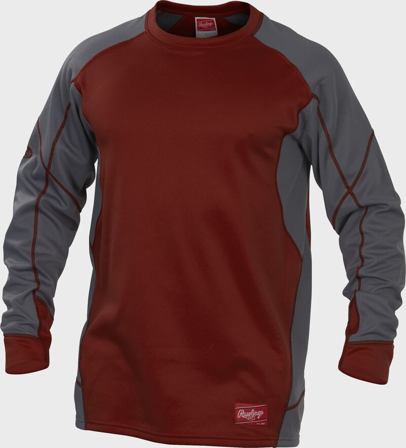 Cardinal UDFP4 Dugout fleece pullover jacket with grey sleeves and cardinal stitching loading=