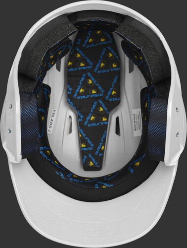 Inside of a white MCH01A high school Mach helmet with black foam padding