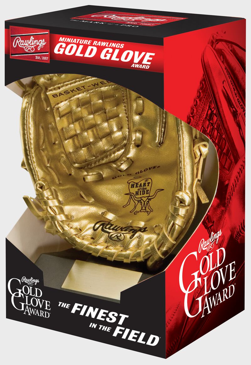 MINIRGG replica Miniature Gold Glove Award with the glove in its packaging box