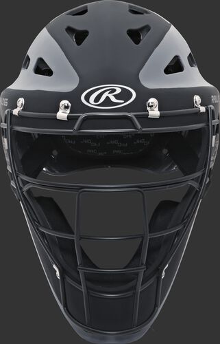 Front of a black/graphite CHVELY Velo youth hockey-style catcher's helmet