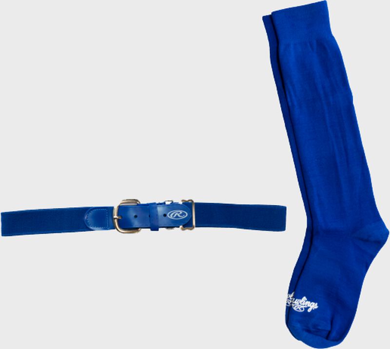 A blue Rawlings baseball bet and socks - SKU: BELTSOCKL-BLU