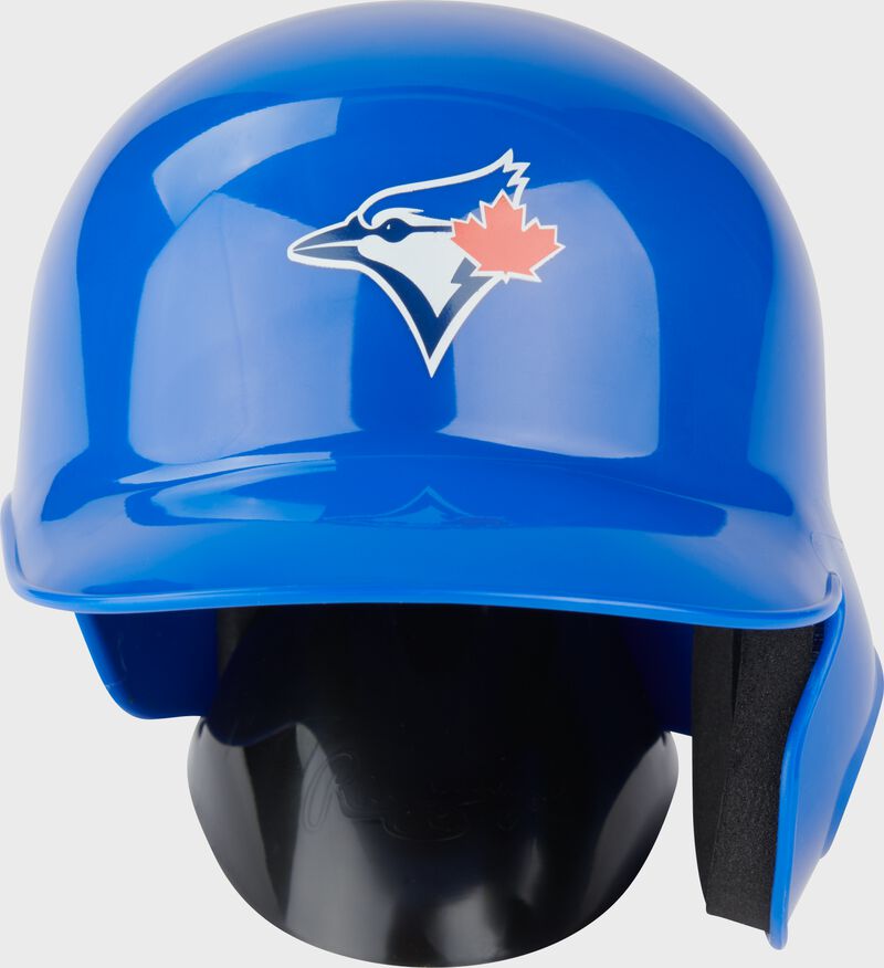 Front of a blue Toronto Blue Jays mini replica helmet
