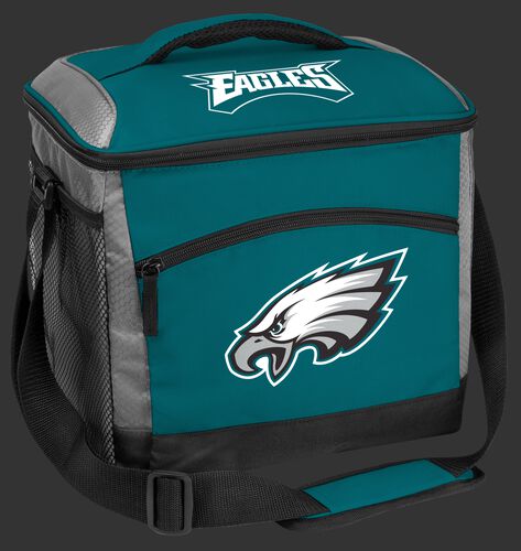 A green Philadelphia Eagles 24 can soft sided cooler with screen printed team logos - SKU: 10211080111