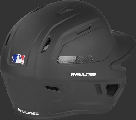 CAR07A Rawlings high school/college batting helmet with a black shell and air vents on the back