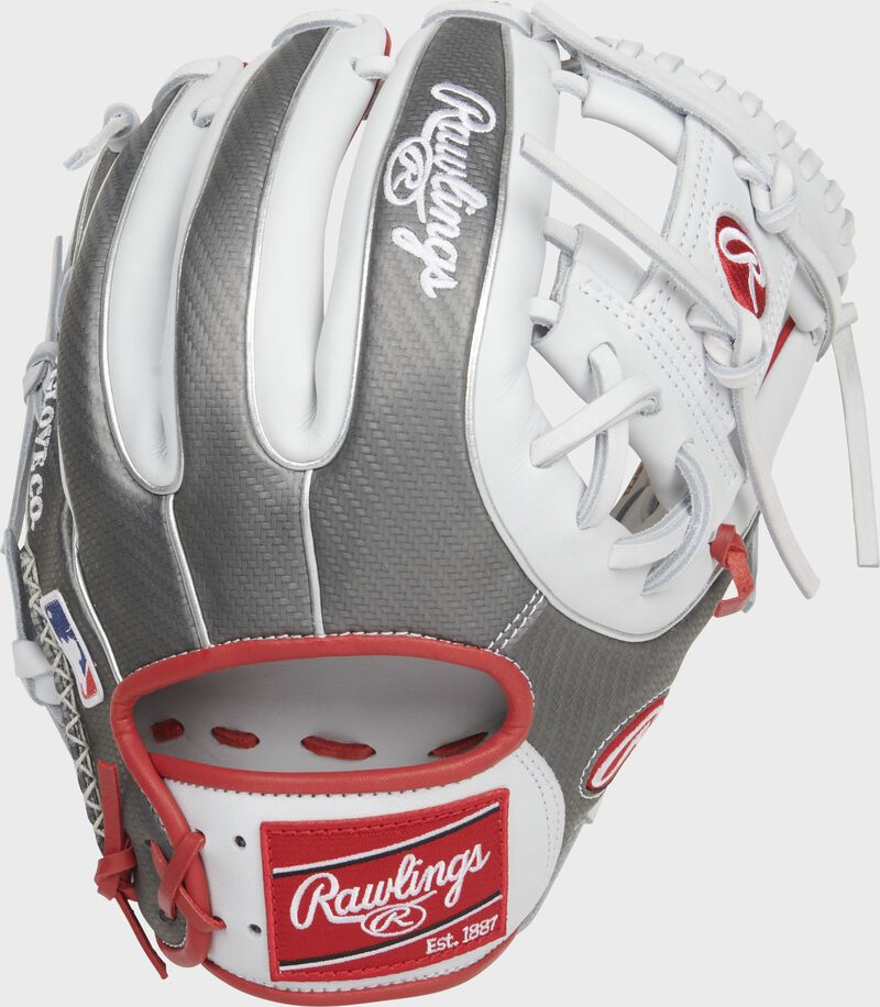 Shell back view of white, gray, and red 2021 Exclusive Heart of the Hide R2G hyper shell glove loading=