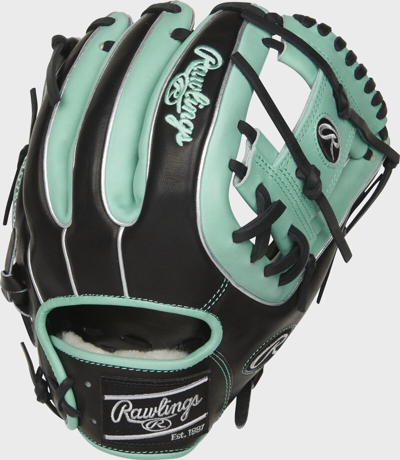 Shell back view of ocean mint and black 2021 Pro Preferred 11.75-inch infield glove loading=