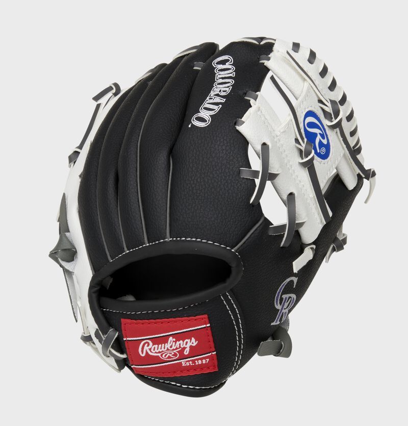 Back of a black/white Colorado Rockies 10-inch I-web glove with a red Rawlings patch - SKU: 22000025111