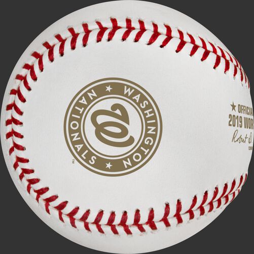The Washington Nationals logo on the WSBB19CHMP Washington Nationals World Series Champions ball