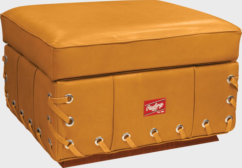 Front of Rawlings Camel Heart of the Hide Ottoman With Brand Patch SKU #HOHCHROTT