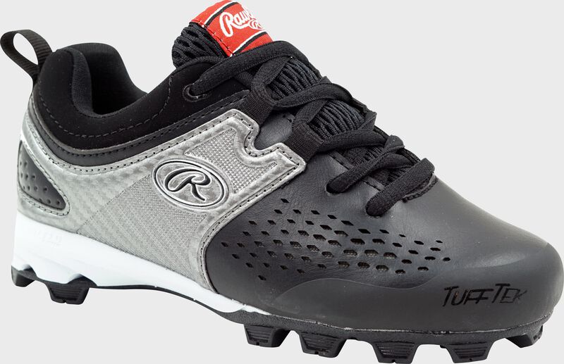 Rawlings Black, Silver, and White Youth Clubhouse Low Baseball Cleats SKU #5561YBKSIL