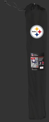 A Pittsburgh Steelers Game Changer chair in a black case with team logo on the top