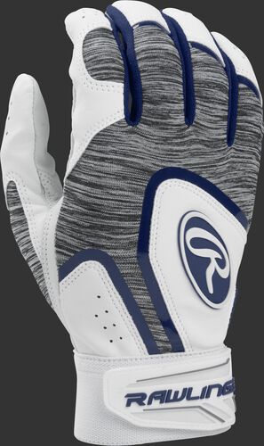A white 5150WBG-N youth 5150 batting glove with a heather grey back and navy trim