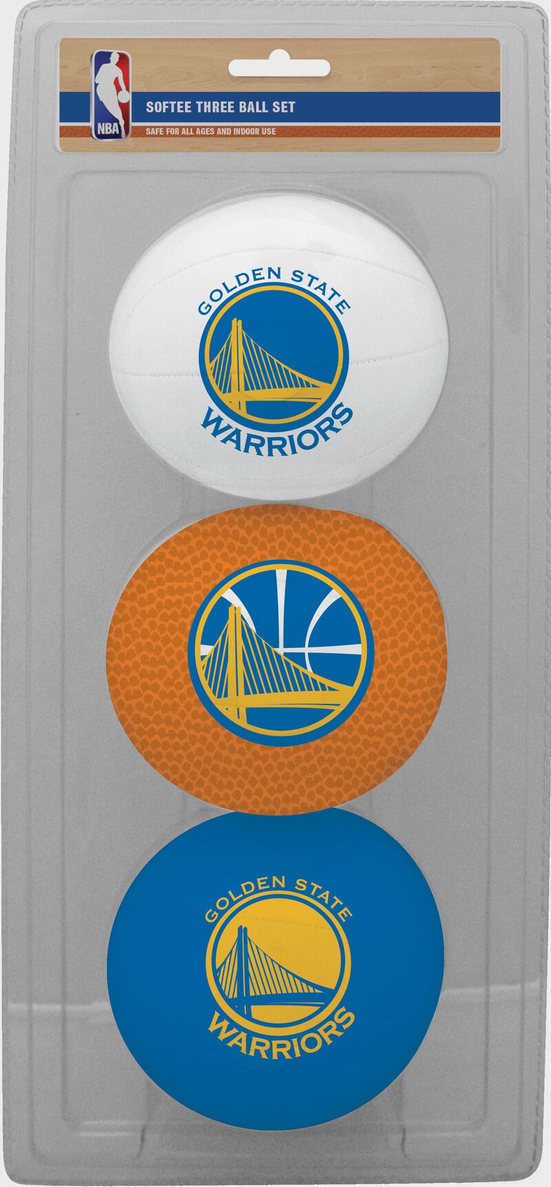 Rawlings White, Brown, and Blue NBA Golden State Warriors Three-Point Softee Basketball Set With Team Logo SKU #03524218112