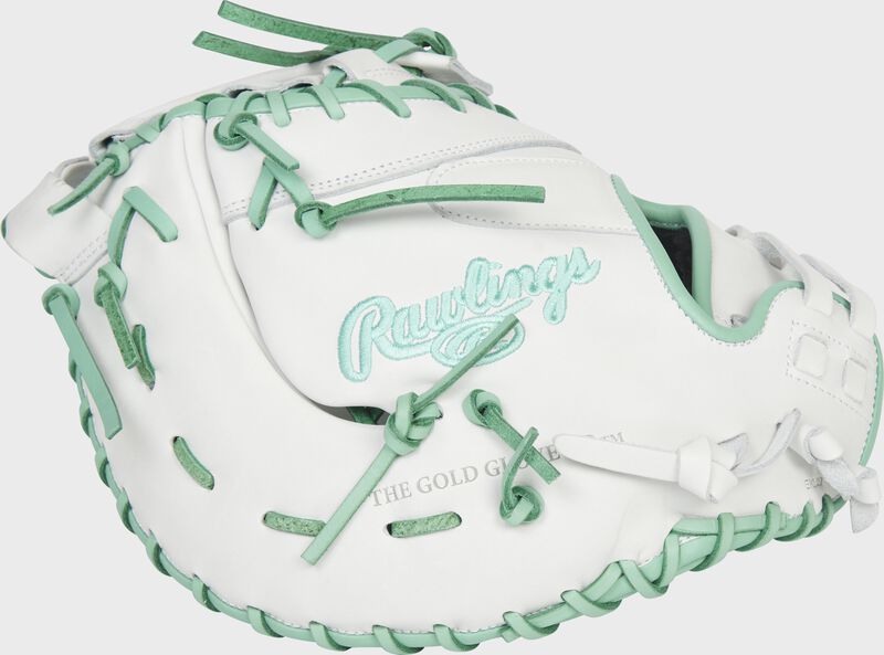 Back of a white/mint Liberty Advanced 1st base mitt - SKU: RLADCTSBWM