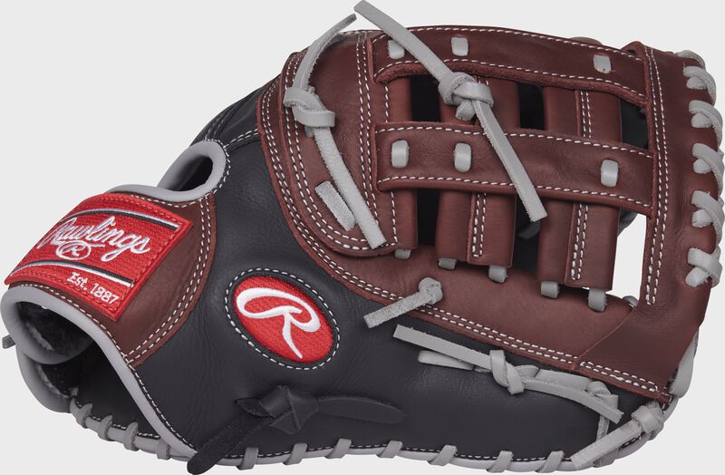 Thumb view of a R9FM18BSG R9 Series 12.5-inch first base mitt with a dark sherry modified pro H web