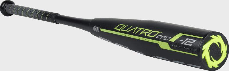 3/4 angle view of a UT9Q12 Rawlings Quatro Pro USSSA two-piece bat