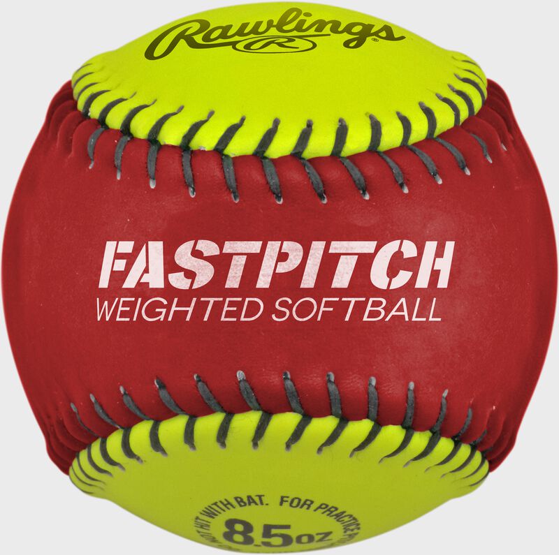Red and yellow WEIGHTSB weighted training softball SKU #WEIGHTSB