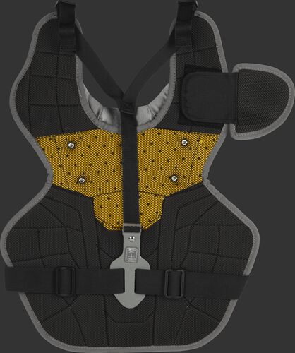 Back of a black RCSNA youth Rawlings Renegade 2.0 chest protector