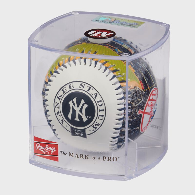 MLB New York Yankees stadium baseball in a display case
