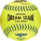 A yellow C12BYLUC USSSA Official 12-inch Dream Seam softball with blue stitching image number null
