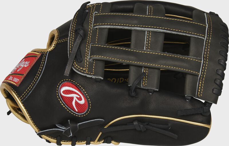 Thumb of a black PROJD-6BGP 13-inch Heart of the Hide outfield glove with a grey H-web