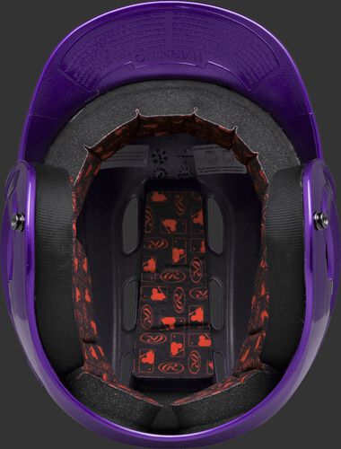 Inside padding of a purple R16S senior size Velo batting helmet