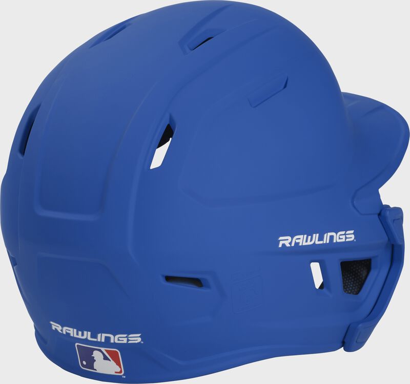 Back right-side view of Mach Left Handed Batting Helmet with EXT Flap | 1-Tone, Royal