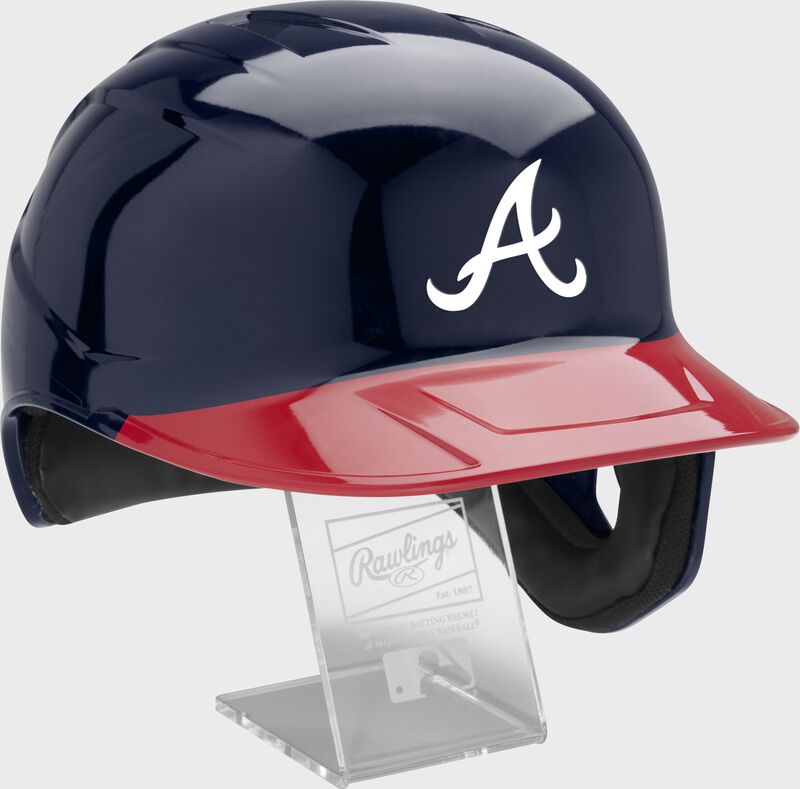 Front right of a MLB Atlanta Braves replica helmet - SKU: MLBMR-ATL