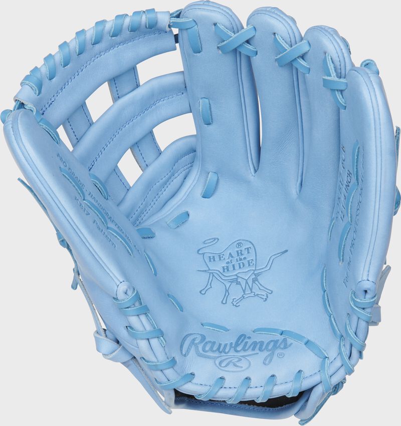 PROKB17-6CB Rawlings Pro Label "Ice" glove with a columbia blue palm, web and laces