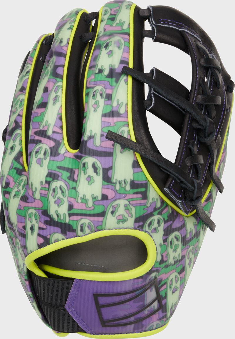 Halloween design back of a Rawlings REV1X Halloween glove
