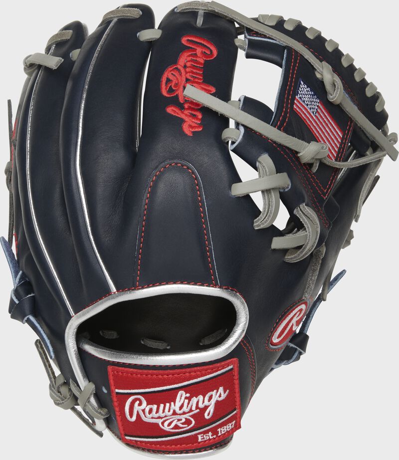 Navy back of a PRO204-2USA 11.5-Inch Heart of the Hide HOH glove with a navy back