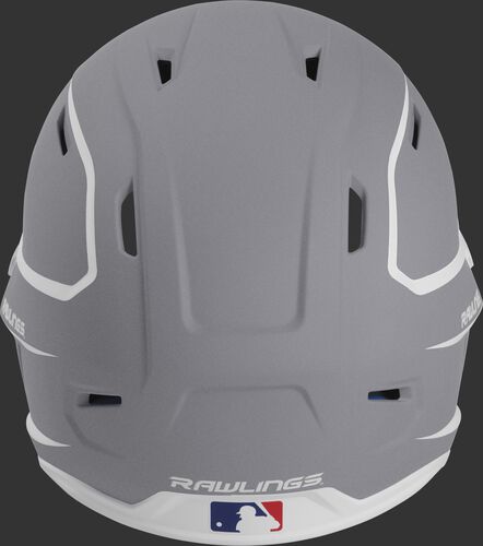 Back of a silver/white MACH high performance senior helmet with the Official Batting Helmet of MLB logo