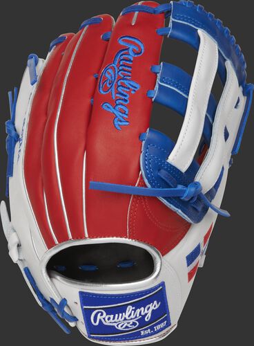 PRO3039-6DR Heart of the Hide 12.75-Inch Dominican Republic outfield glove with a scarlet back