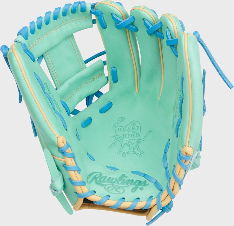 Palm of a Heart of the Hide 11.75-Inch Mint Infield Glove with Columbia blue laces
