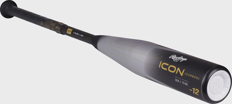 Barrel/end cap of a silver/black Rawlings Icon USA bat - SKU: RUS3I12