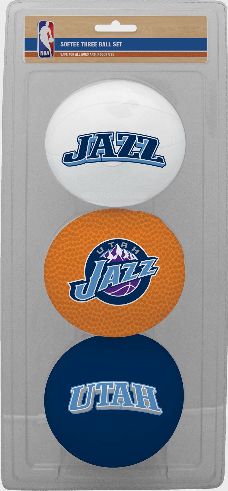 Rawlings White, Brown, and Navy NBA Utah Jazz Three-Point Softee Basketball Set With Team Logo SKU #03524217114