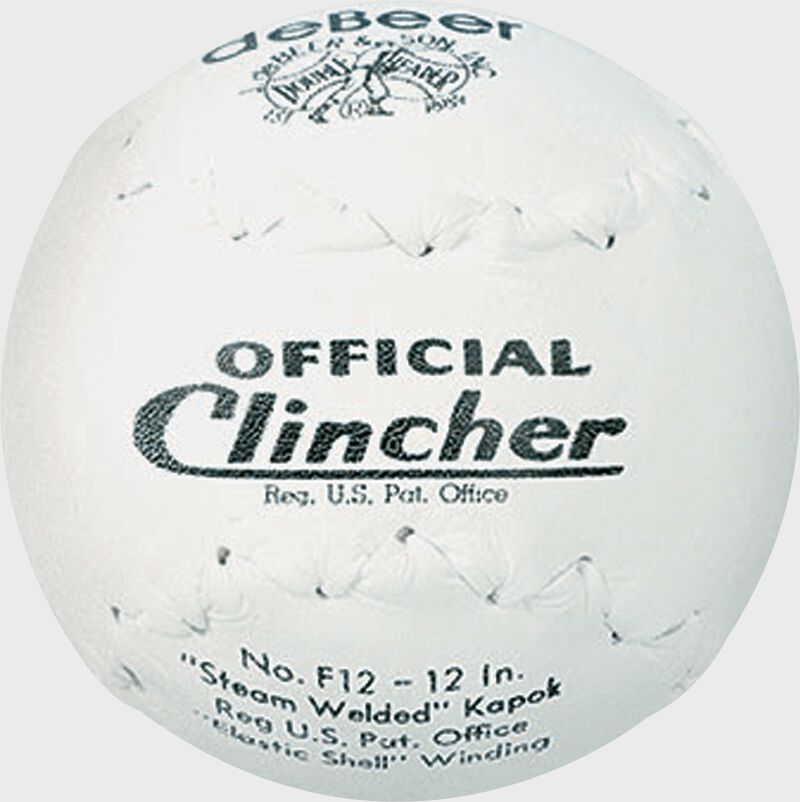 A white W10299 deBEER 12-inch Clincher softball