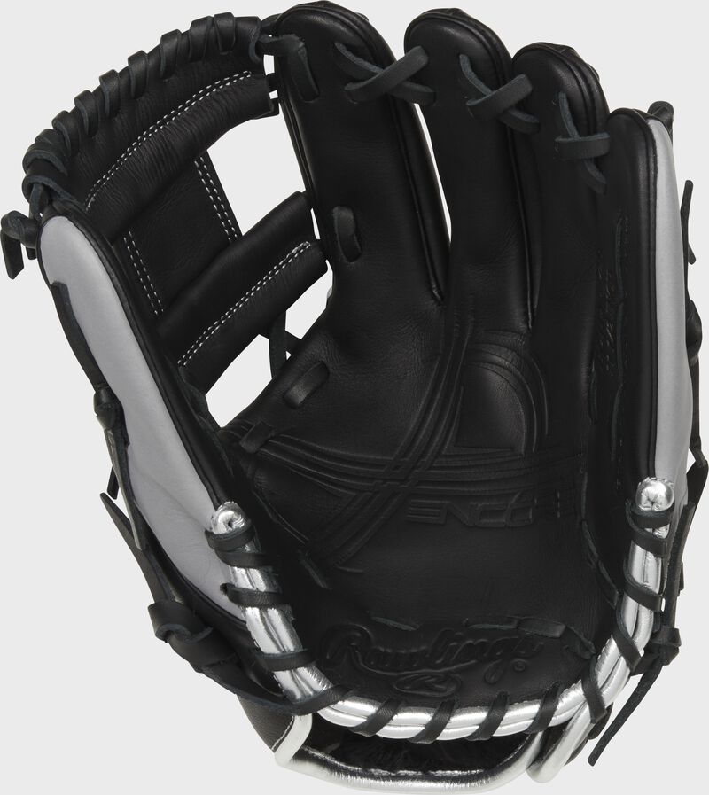 Black palm of a Rawlings Encore infield glove with black laces - SKU: EC1150-2B