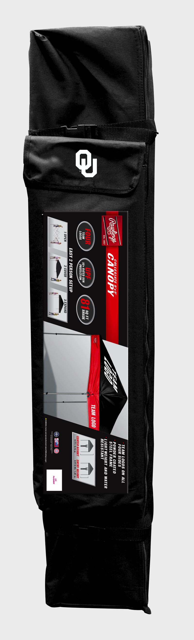 Black carry case for an Oklahoma Sooners canopy loading=