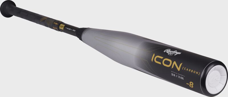 Barrel/end cap of a silver/black Rawlings Icon USA bat - SKU: RUS3I8