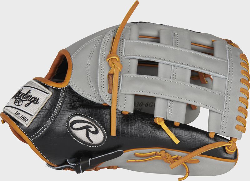 Thumb of a black/gray Heart of the Hide ColorSync 5.0 13-Inch outfield glove with a gray H-web - SKU: PRO3030-6GC