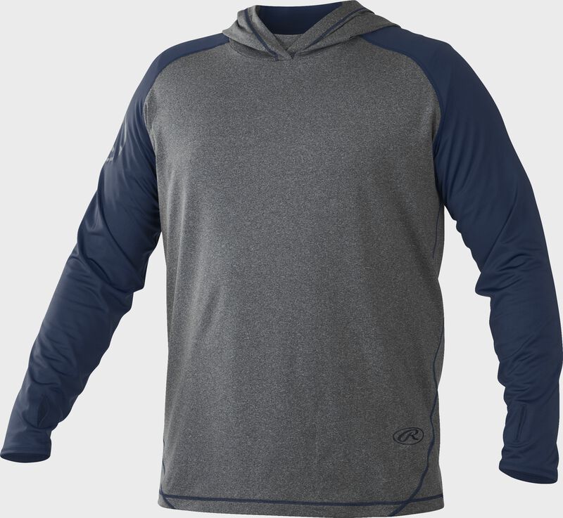 Front of Rawlings Navy/Gray Adult Hurler Lightweight Hoodie - SKU #HLWH-GR/N