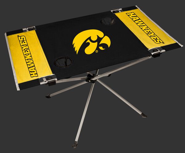 NCAA Iowa Hawkeyes Endzone table constructed in team colors with team logos and features two cup holders SKU #04053075111