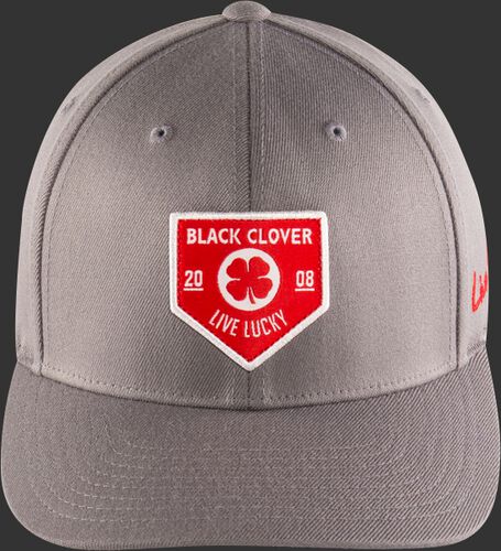 Front View Of Rawlings Black Clover Authentic Fitted Hat - Gray With Red Emblem - SKU #BC0A000071