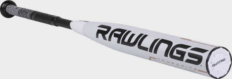 FP9Q10 Rawlings Quatro bat with a white barrel and black handle