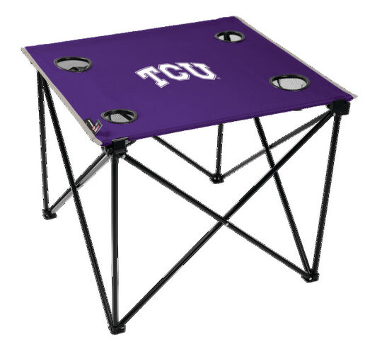 Rawlings Purple NCAA TCU Horned Frogs Deluxe Tailgate Table With Four Cup Holders and Team Logo Printed In The Middle SKU #00713177111