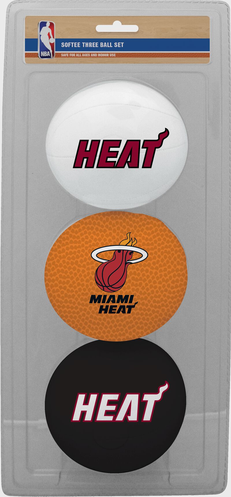 Rawlings White, Brown, and Black NBA Miami Heat Three-Point Softee Basketball Set With Team Logo SKU #03524205114
