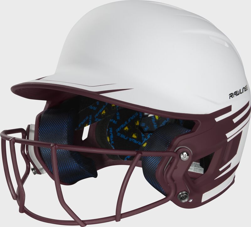 Front left-side view of Rawlings Mach Ice Softball Batting Helmet, Maroon - SKU: MSB13