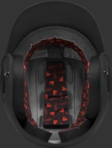 Inside padding of a black R16MS senior size Velo batting helmet