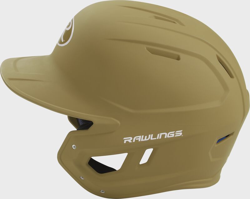 MACH Rawlings batting helmet with a one-tone matte Vegas gold shell